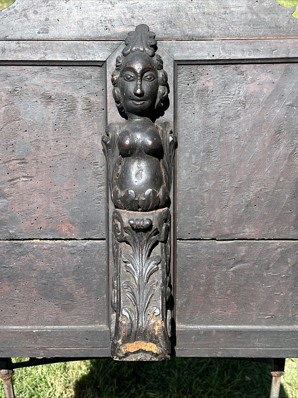 ANTIQUE WOODEN NEOCLASSICAL CARVED BIBLE STAND CARYATID FIGURE~FOLIATE MOTIFS~