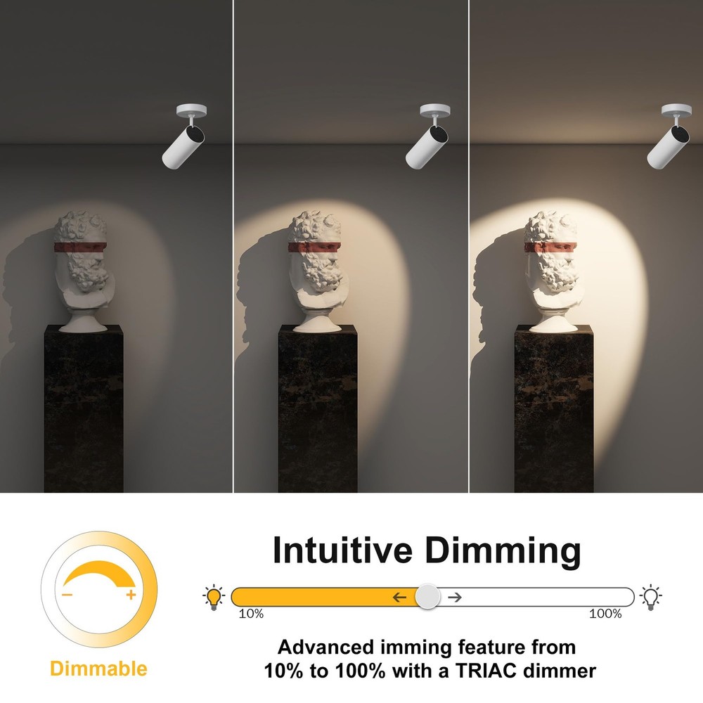 12W LED Dimmable Ceiling Spotlight Indoor - Adjustable Wall Surface Accent La...