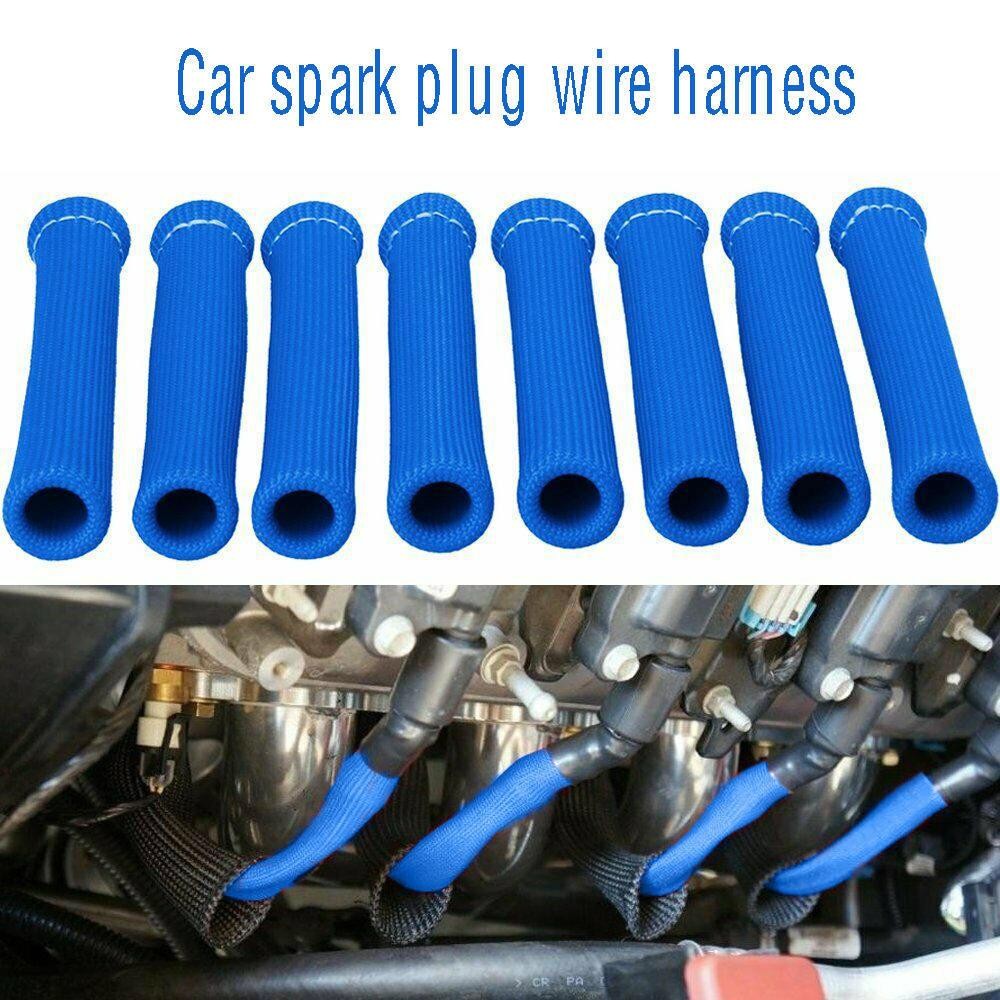 8* Blue Spark Plug Wire Sheath Wire Boots Sleeve Heat Shield Cover For SBC BBC h
