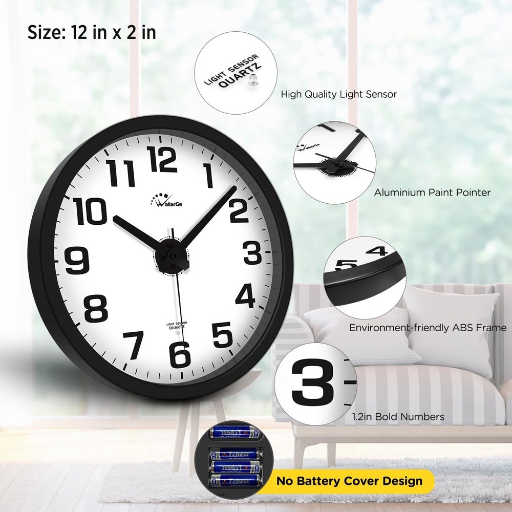 Night Light Wall Clock For Bedroom - Silent Lighted Up Wall Clock Glow