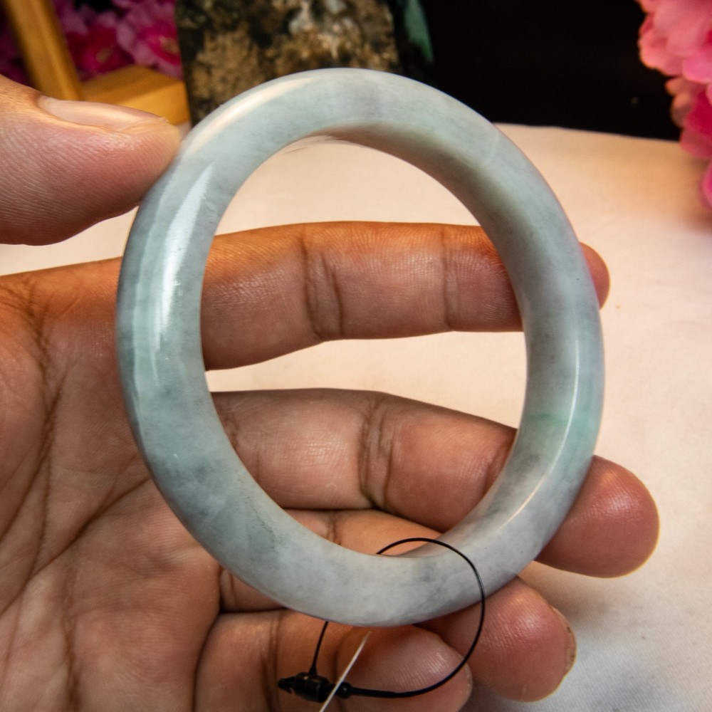 57.2mm Light Grey Burmese Jadeite Bangle – Translucent Jade Bracelet