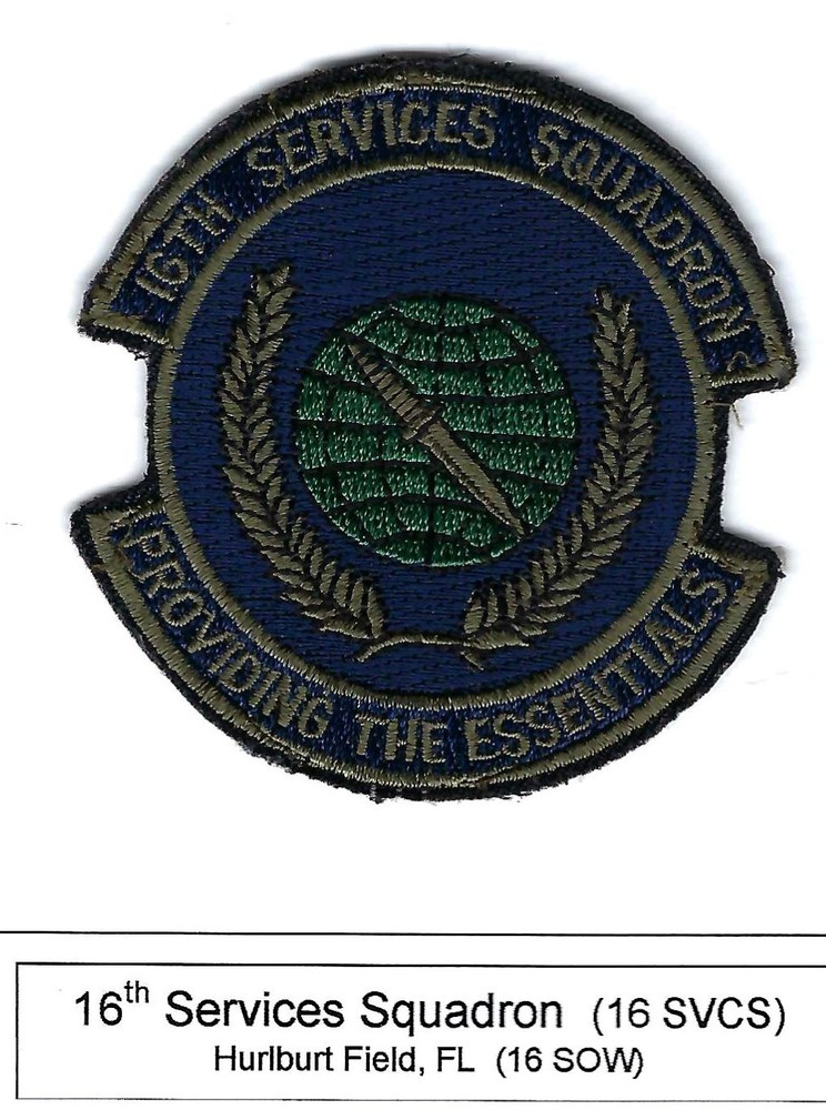 PATCH USAF 16TH SERVICES SQ SVCS  HURLBURT FIELD       P1