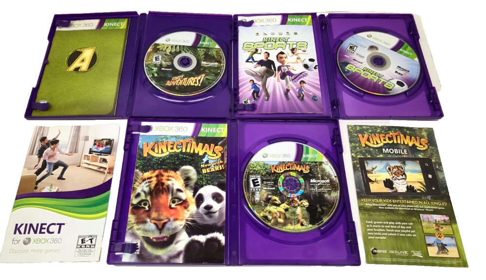 Microsoft Xbox 360 Kinect Sensor Bar 1414 Complete Bundle with Games Tested