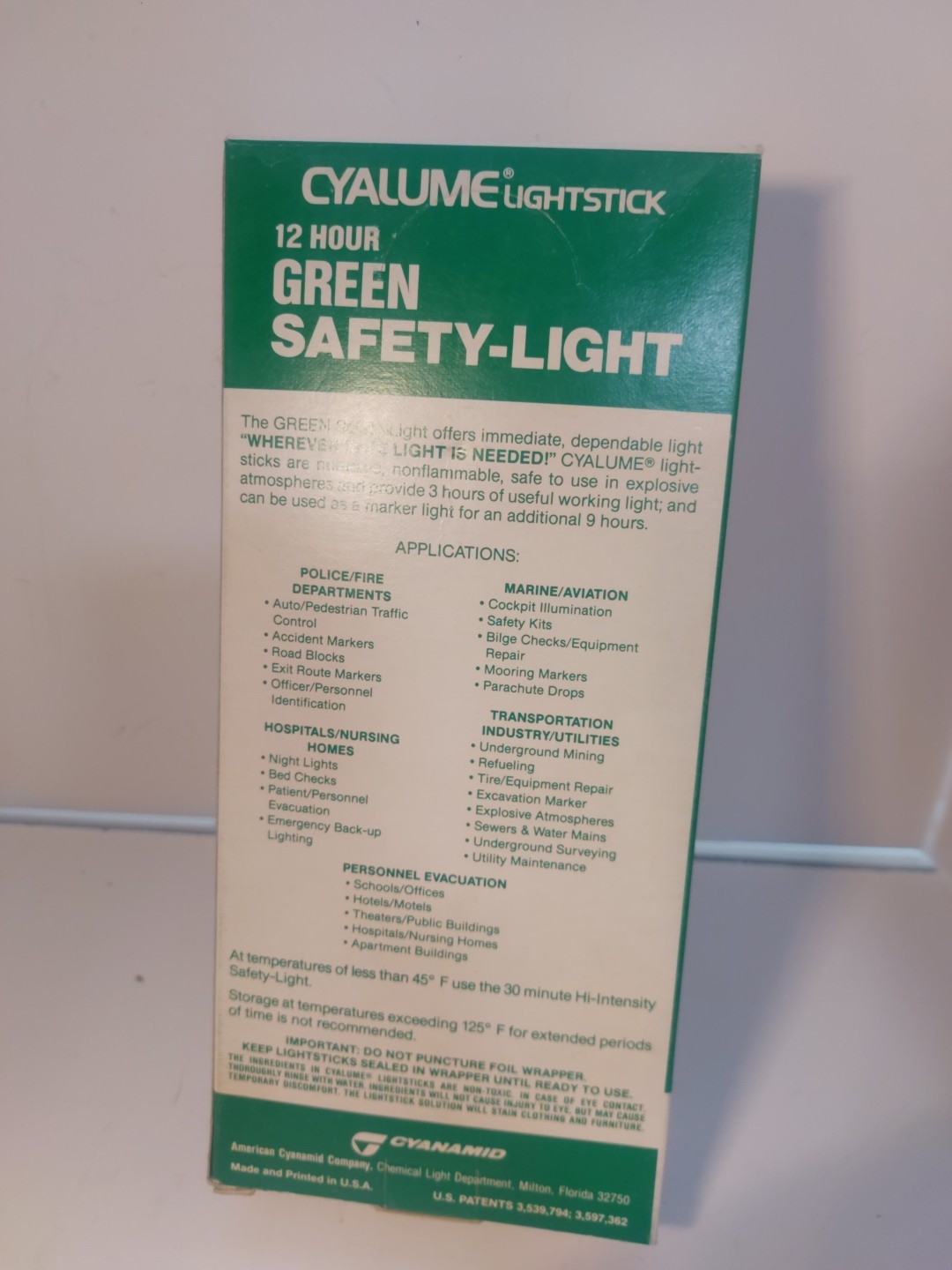 Cyalume Light Stick, New Old Stock Box Of 10, Untested