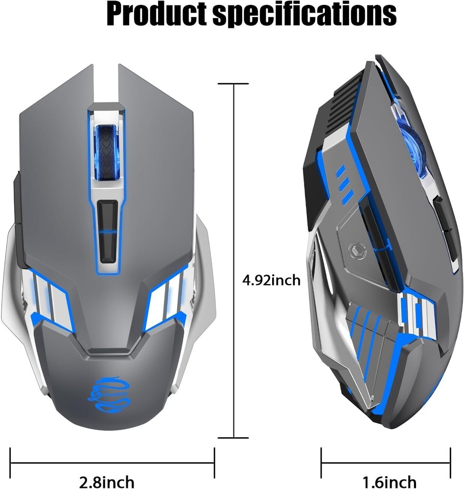 Multi-Mode Wireless Mouse - 2400 DPI - 7 Buttons - Rechargeable Battery - Grey
