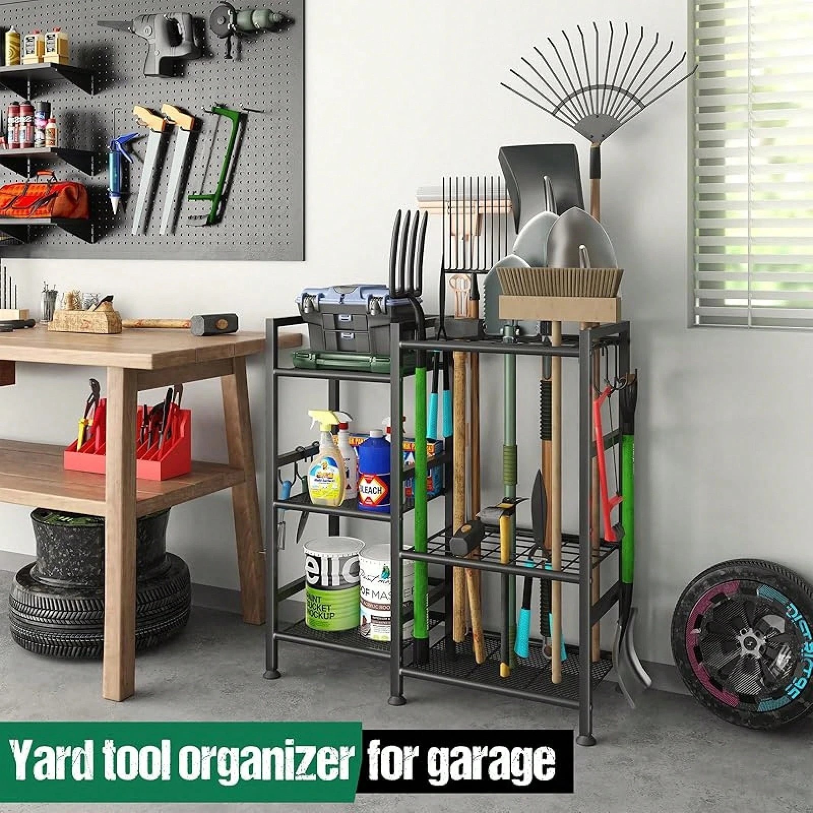 Garden Tool Organizer for Garage 35 Slots Yard Storage Rack Heavy Duty Shed Hook