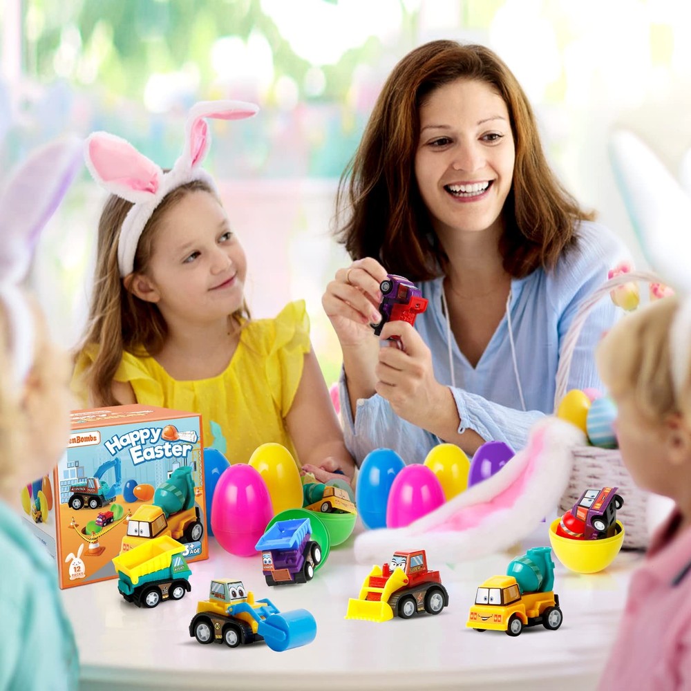 ZenBombs 12 Plastic Easter Eggs Filled with Pull-Back Engineering Multi-color