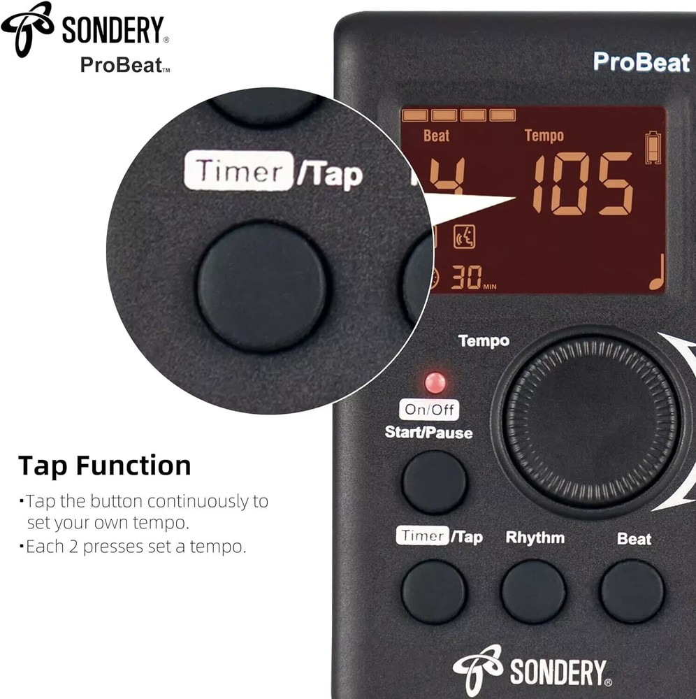 Sondery ProBeat Digital Metronome with Vocal Counting and Tap Tempo Function