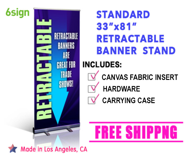 33" x 81" Premium Retractable Roll Up Vinyl Banner Stand Display + Free Printing