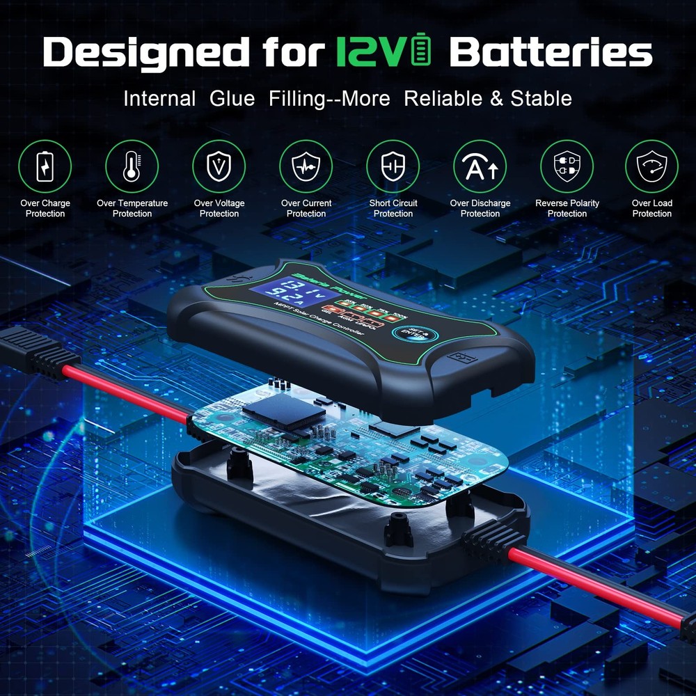 10A 12V MPPT Solar Charge Controller, Portable Battery Power Intelligent