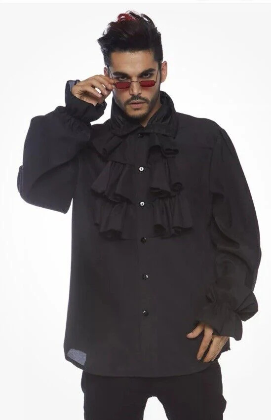 Leg Avenue Ruffle Front Shirt, Black, Large