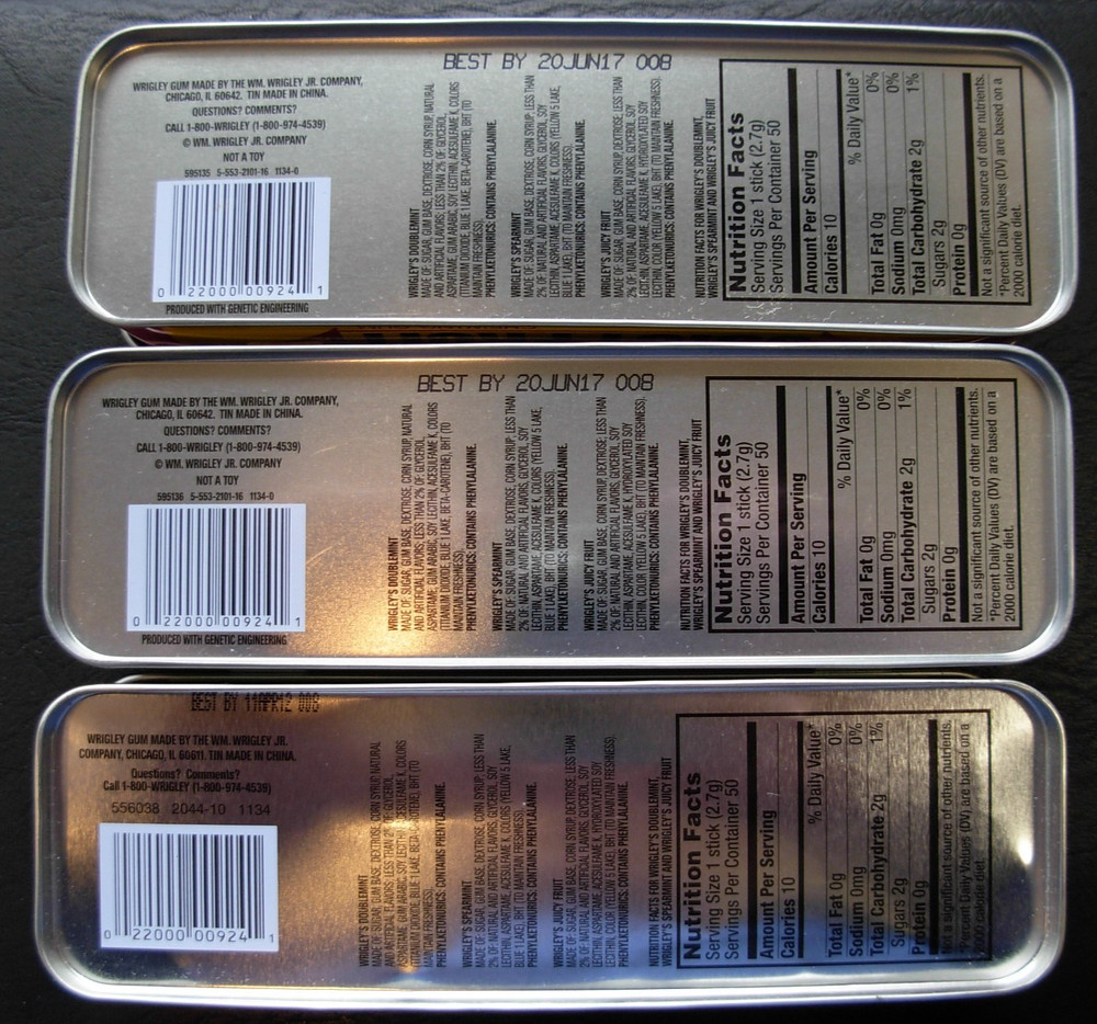 Three Wrigley's Juicy Fruit Tin Containers