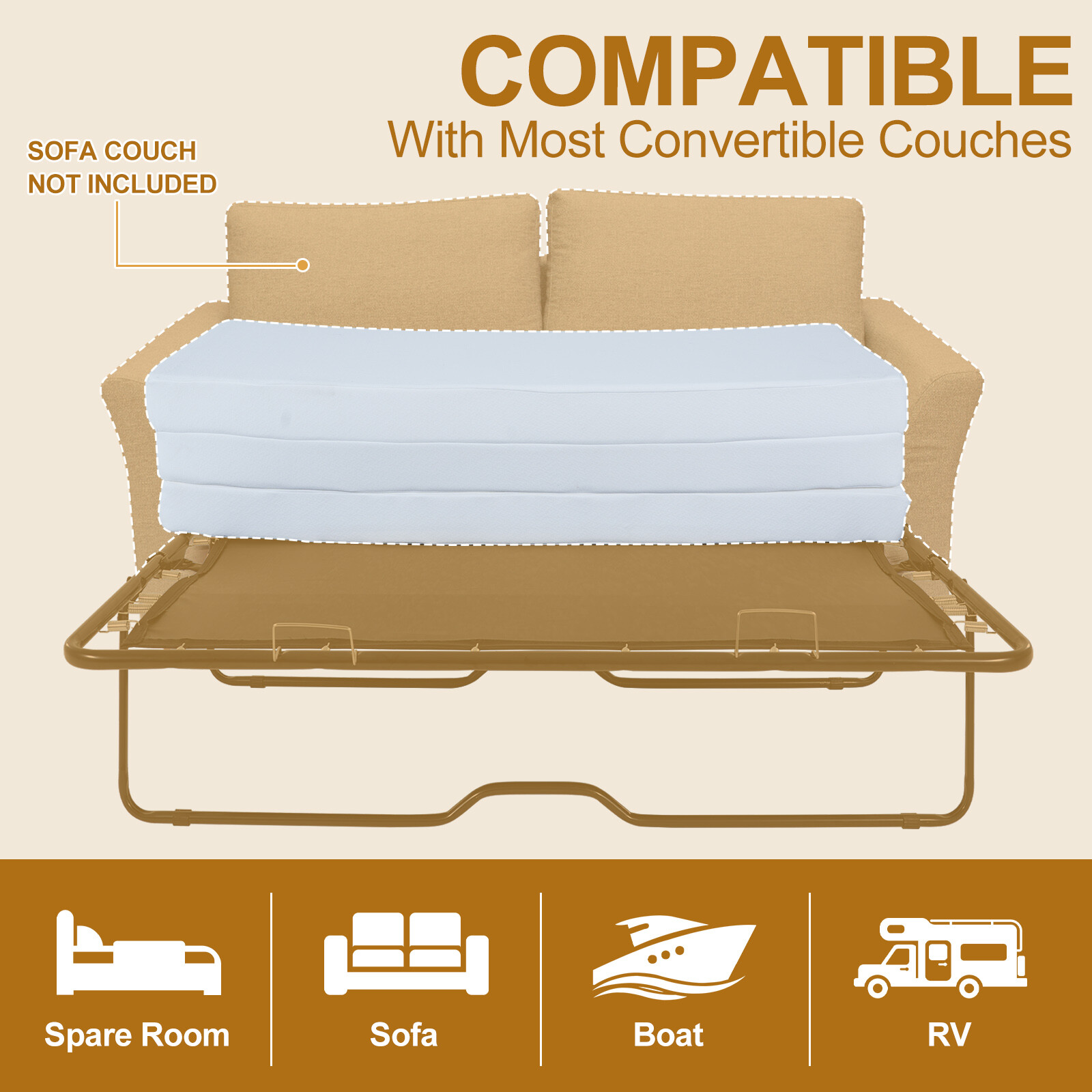 Begonia.K Memory Foam Sofa Bed Mattress Replacement, Full Queen Pull Out Couch