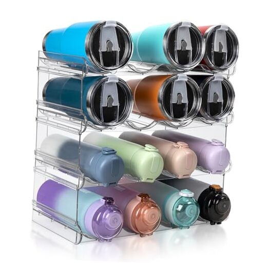 Stackable Water Bottle Organizer, Large Compartment Water Bottle Holder, 4 Pack