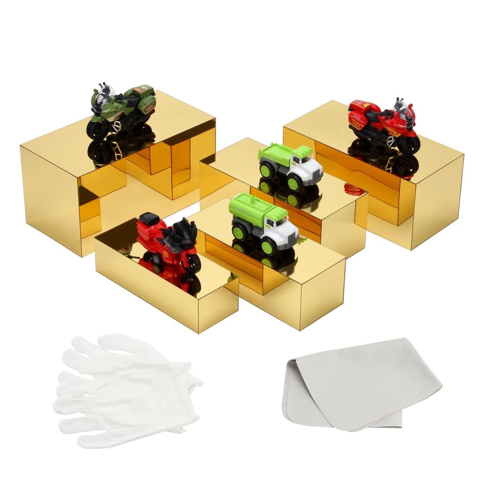 Rectangular Acrylic Food Display Risers, 5 Pcs Gold Mirror Boxes Display Nest...