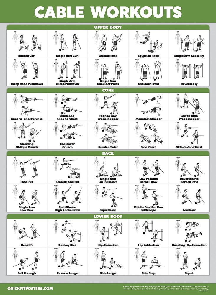 Palace Learning 3 Pack - Cable Machine Workout Posters 18" x 24", LAMINATED