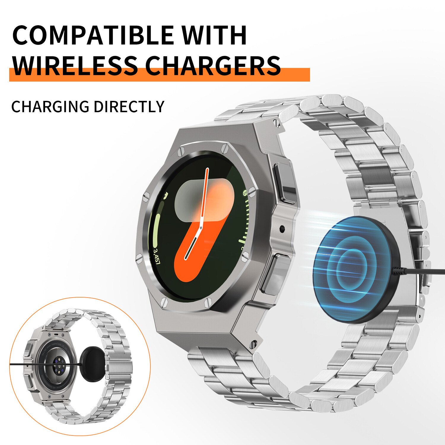 For Samsung Galaxy Watch Ultra 47mm 7 40/44mm Stainless Steel Band Case Mod Kit