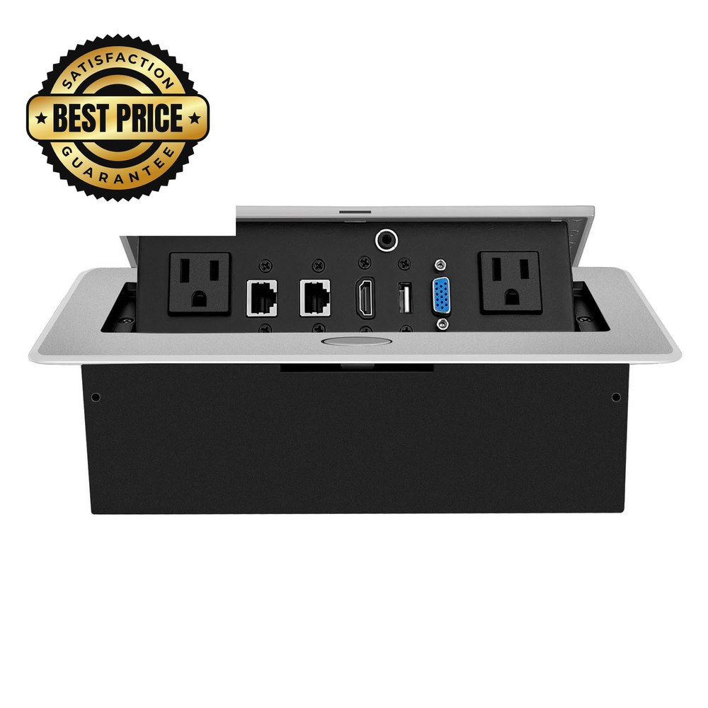 Table Pop up Power Strip Date Hub Connection Box with Outlet Network Silver