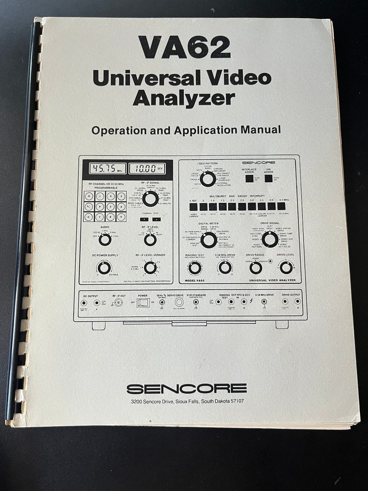 NEW OEM  SENCORE VA62A Universal Video analyzer Operation & Application MANUAL!!