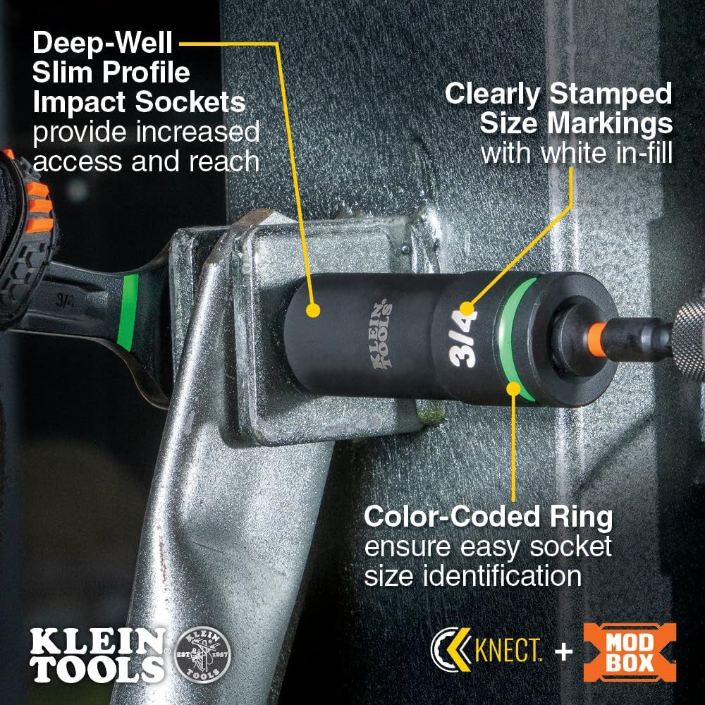 65111IMPCT KNECT Deep-Well Impact Socket Set, 1/2-Inch Drive, SAE, Color Coded,