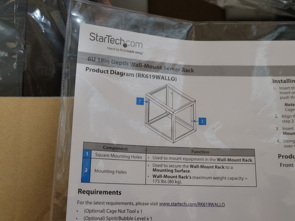 StarTech 6U 22in Depth Hinged Open Frame Wall Mount Server Rack