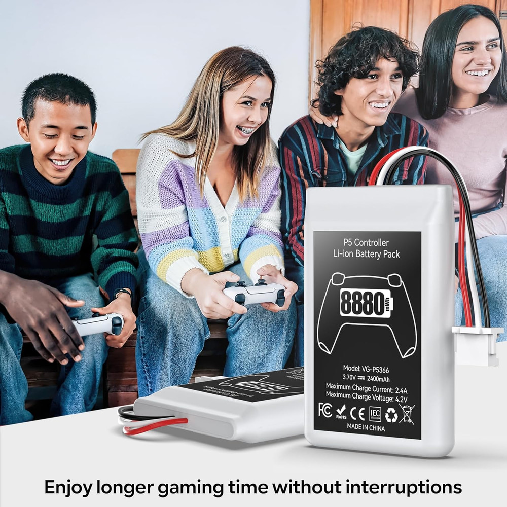 2 Packs PS5 Controller Battery, 8880mWh High Capacity PS5 Controller Battery ...
