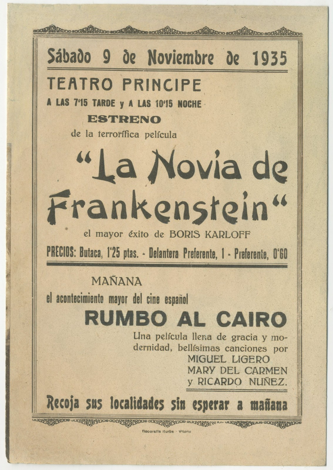 BRIDE OF FRANKENSTEIN Spanish Herald 1935 Movie Poster Art Boris Karloff HORROR