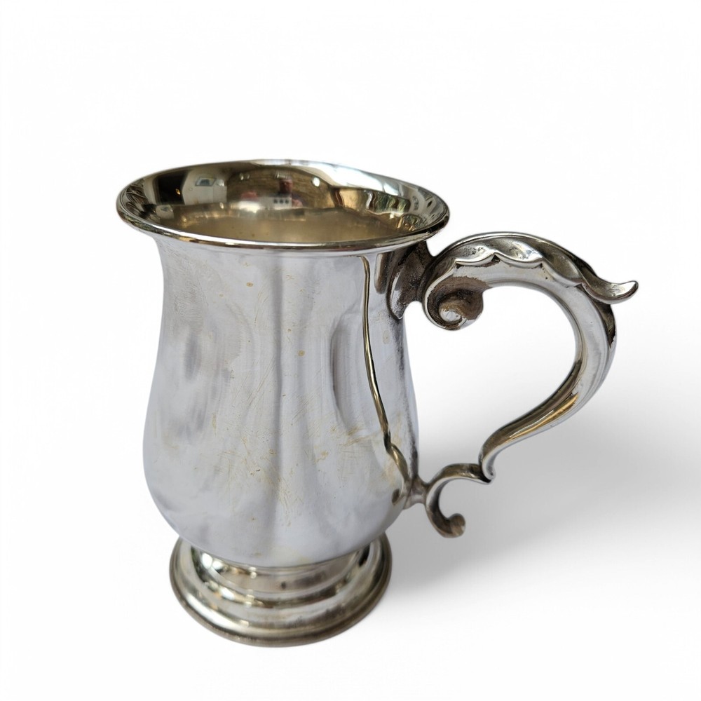 Antique Solid Silver Christening Mug – Rococo Scroll Handle, Baluster Form