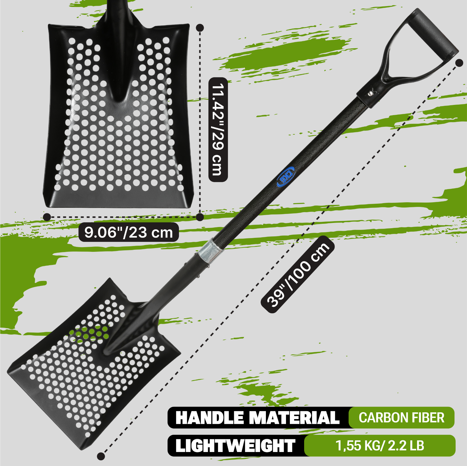 CKG Carbon Sand Sifter Shovel for Beach and Chicken Poop Scooper, Black