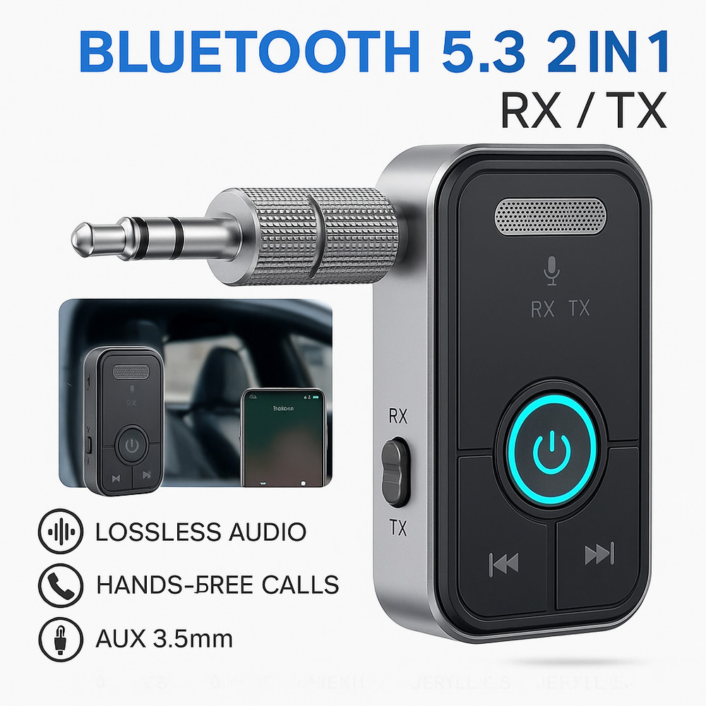 Transmitter Receiver 2 IN 1 Bluetooth 5.3 Wireless Audio 3.5mm USB Aux Adapter