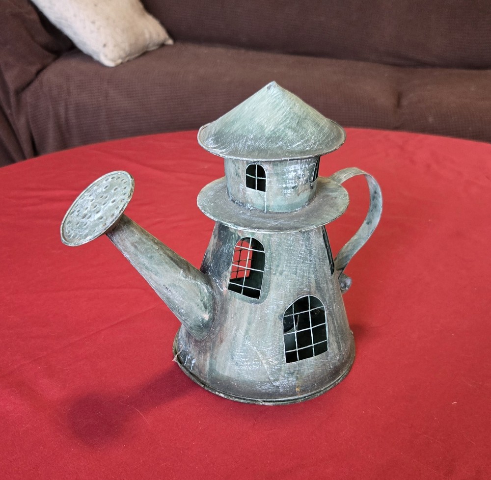 Rustic Lighthouse Watering Can Candle Holder Décor