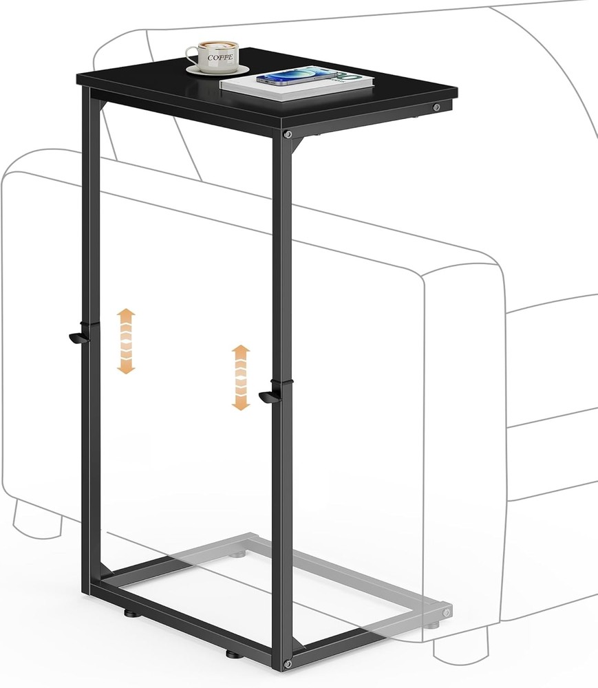 C Shaped End Table W/ Charging Station Adjustable Height Side Table Couch Small