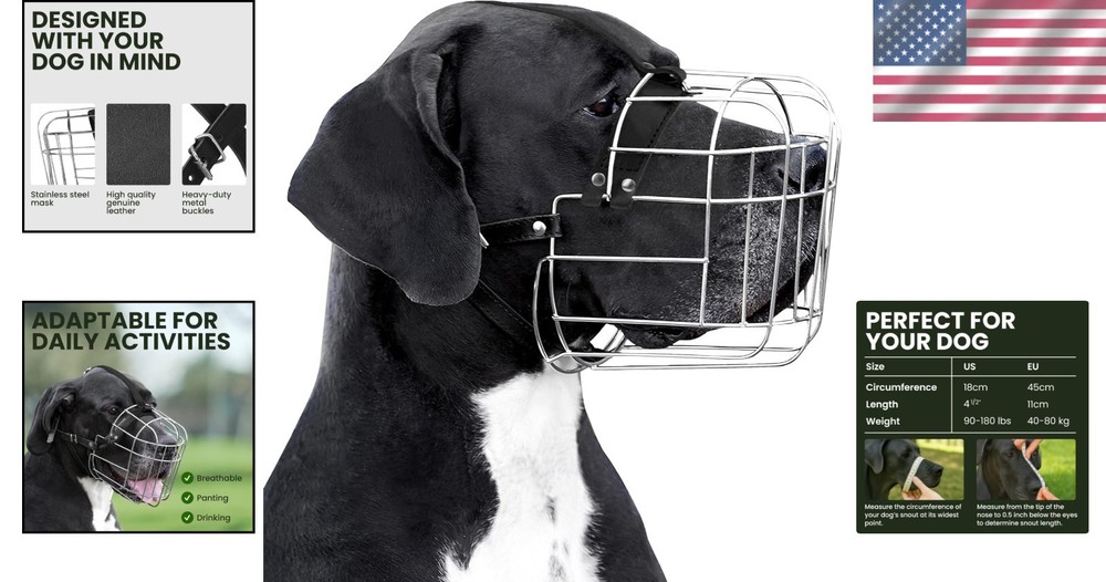 Adjustable Metal Wire Basket Muzzle for Large Dogs-