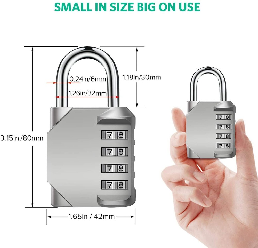4-Digit Combination Padlock for Lockers Gyms Schools 2 Pack Metallic Silver
