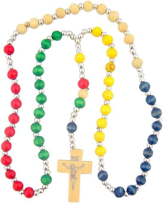 6MM Wooden Prayer Bead 15 Inch Rainbow Mission Teaching Rosary for Children