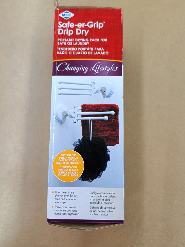 Safe-Er-Grip 42980 White Plastic Reusable Drying Rack for Bath / Laundry Hook
