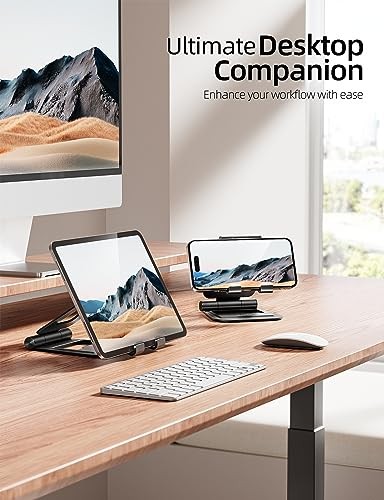 iPad Stand with Cord Holder, Fully Adjustable Foldable Desktop Tablet A-Black
