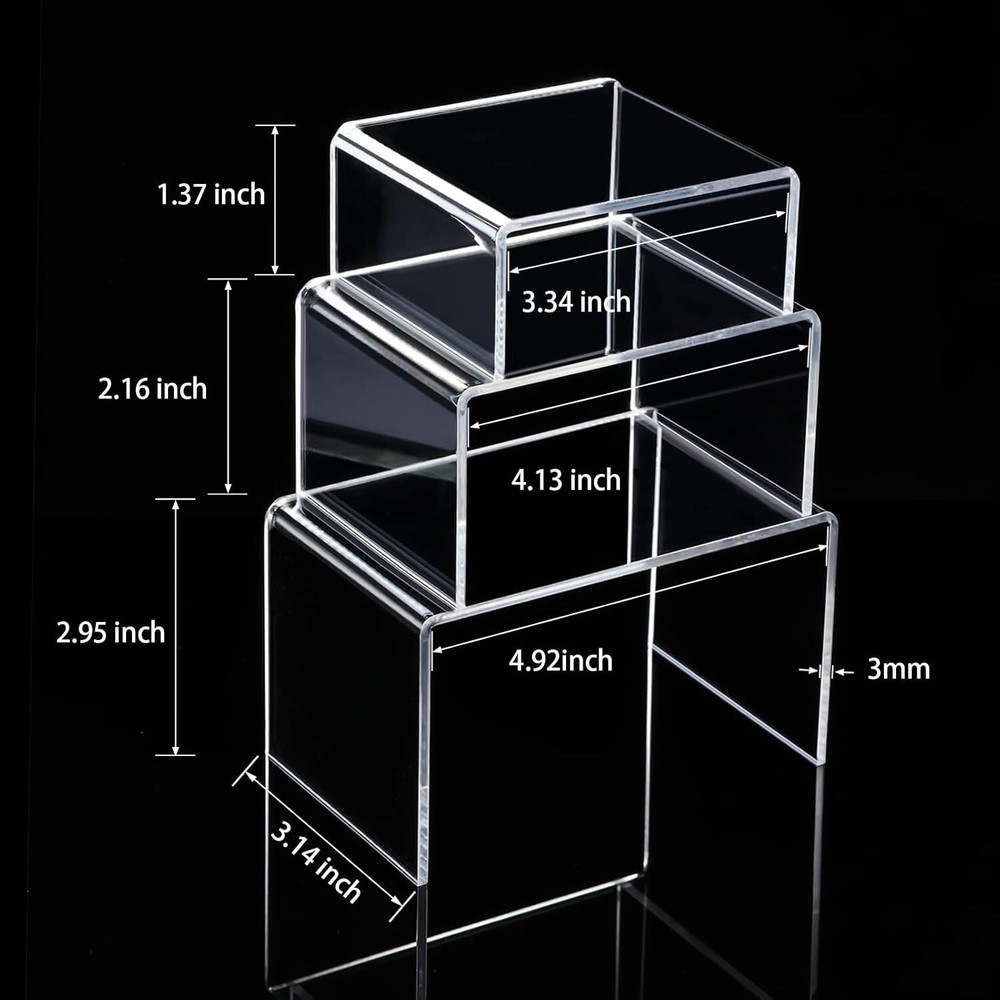 Clear Acrylic Pedestal Display Risers in 3 Sizes - Ideal for Showcase Needs