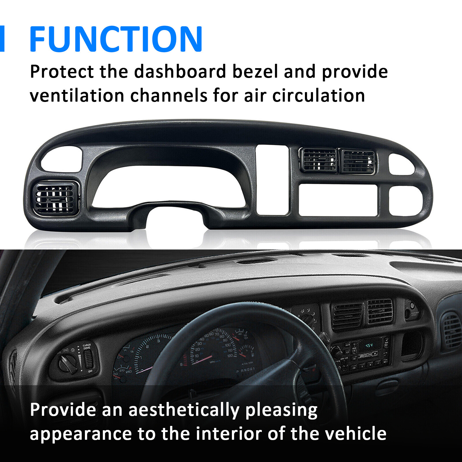 For 98-2002 Dodge Ram 1500 2500 3500 Pickup Black Dash Board Bezel W/ Vents