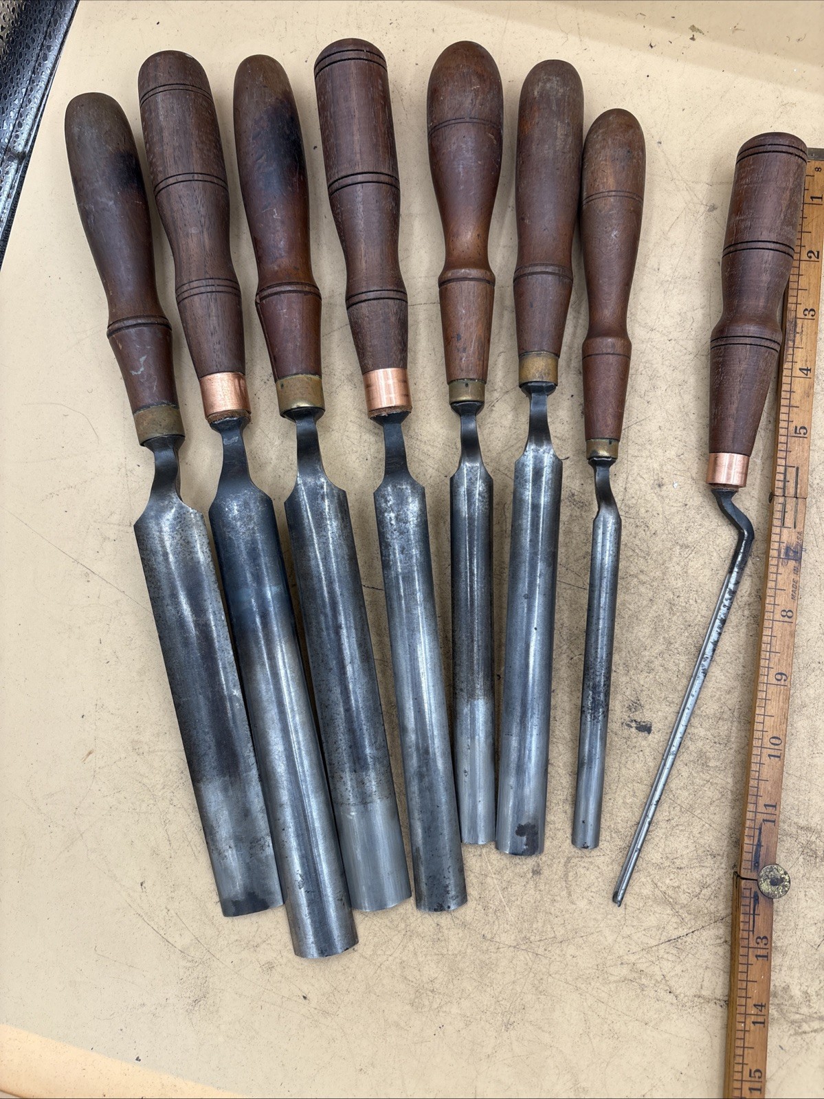 Buck Bros Vintage Lot of 8 Crank Neck Gouge Chisels Wood Carving
