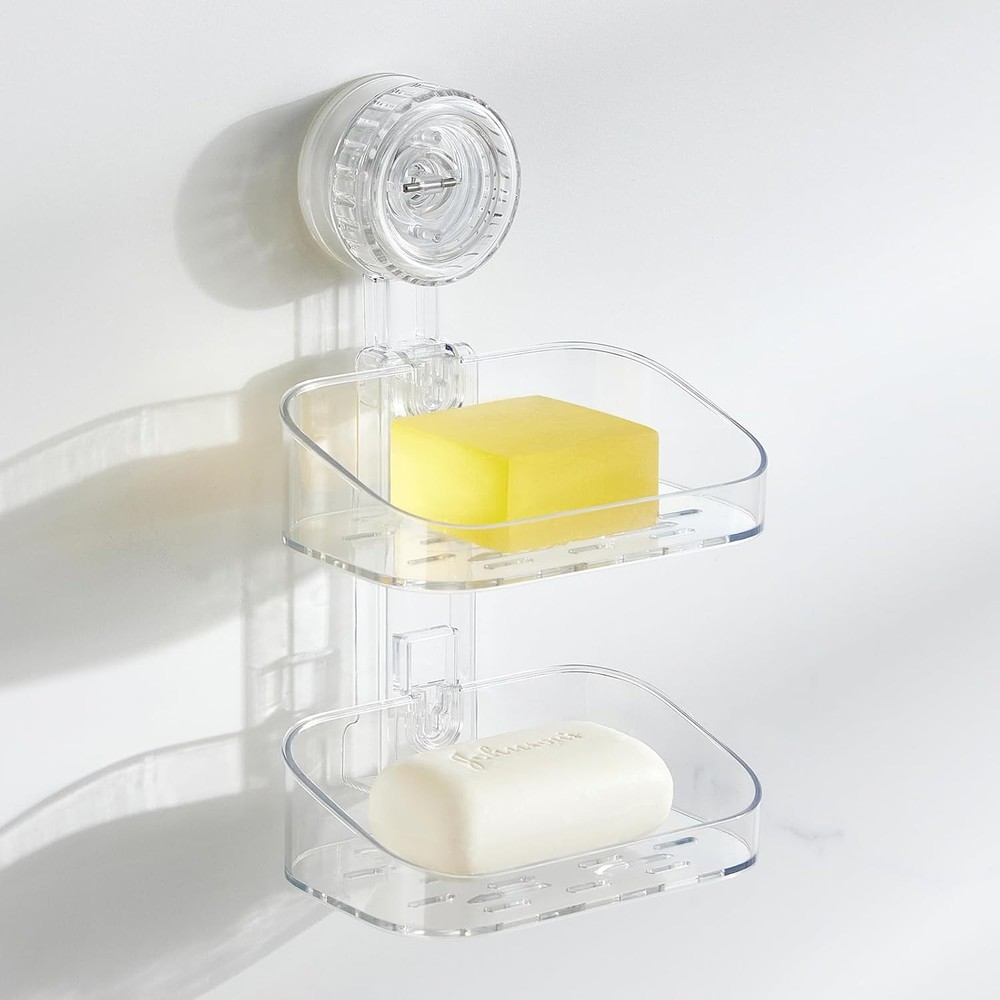 Suction Cup Soap Dish for Shower Wall, Self-Draining (Clear)