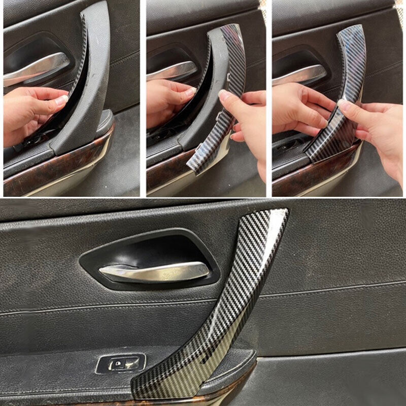 For BMW E90 328i Car Right Side Inner Door Panel Handle Pull Trim Cover Carbon