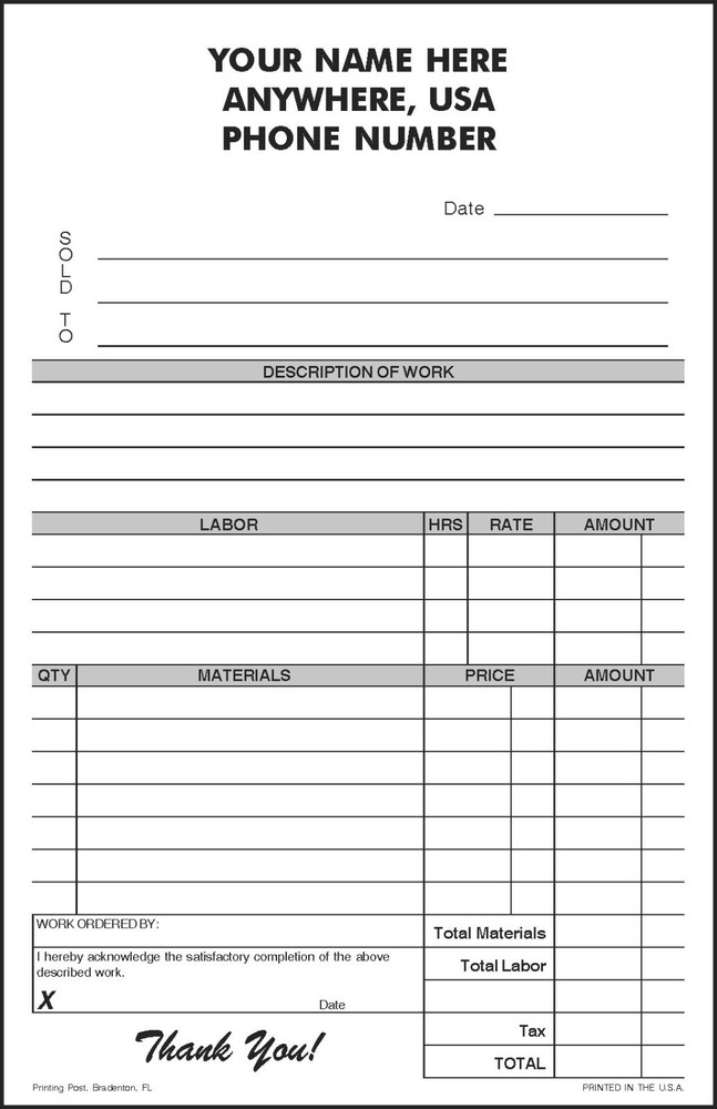 250 2-part Carbonless NCR Forms - Service Invoice
