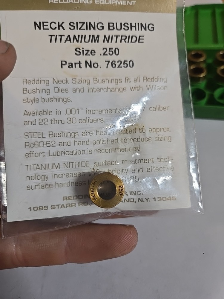 REDDING TITANIUM NITRIDE NECK SIZE BUSHING VARIOUS SIZES (SOLD INDIVIDUALLY)