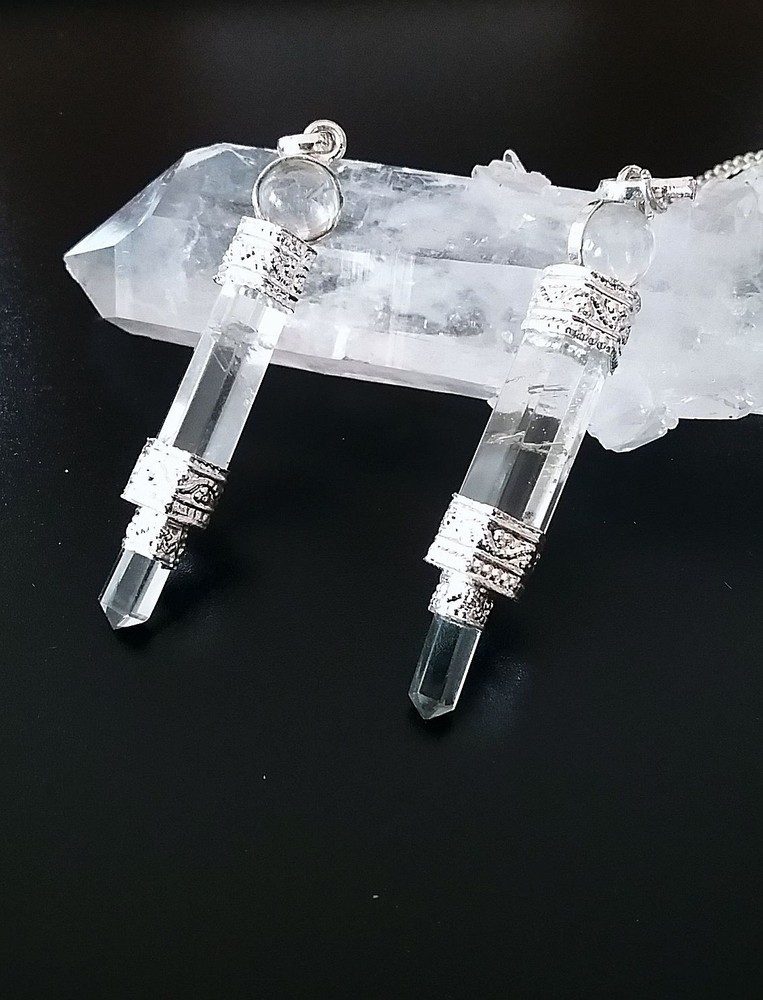 2 Pendulum SET, Crystal Quartz DOWSING PENDULUM WANDS With CRYSTAL POINT