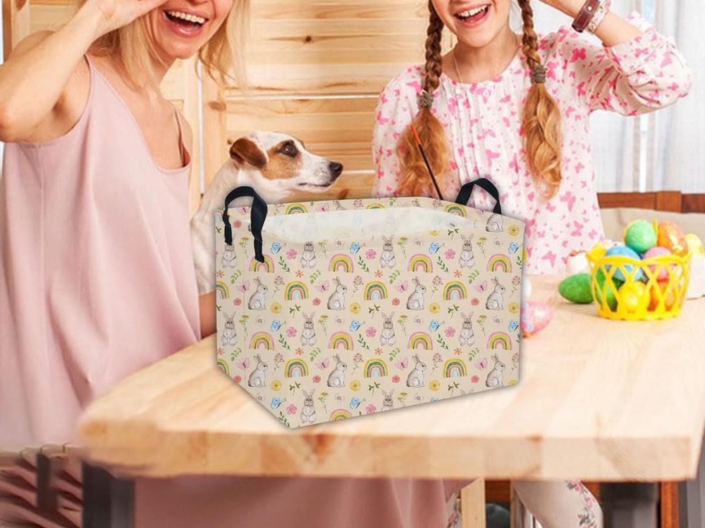 Rectangular Easter Baskets Gift Basket Empty Pink Bunny Kids Storage Bins Bab...