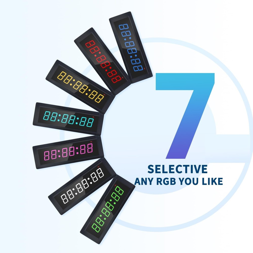 Gym Timer Clock with Remote Control & Push Button,7 RGB Color, Programmable I...