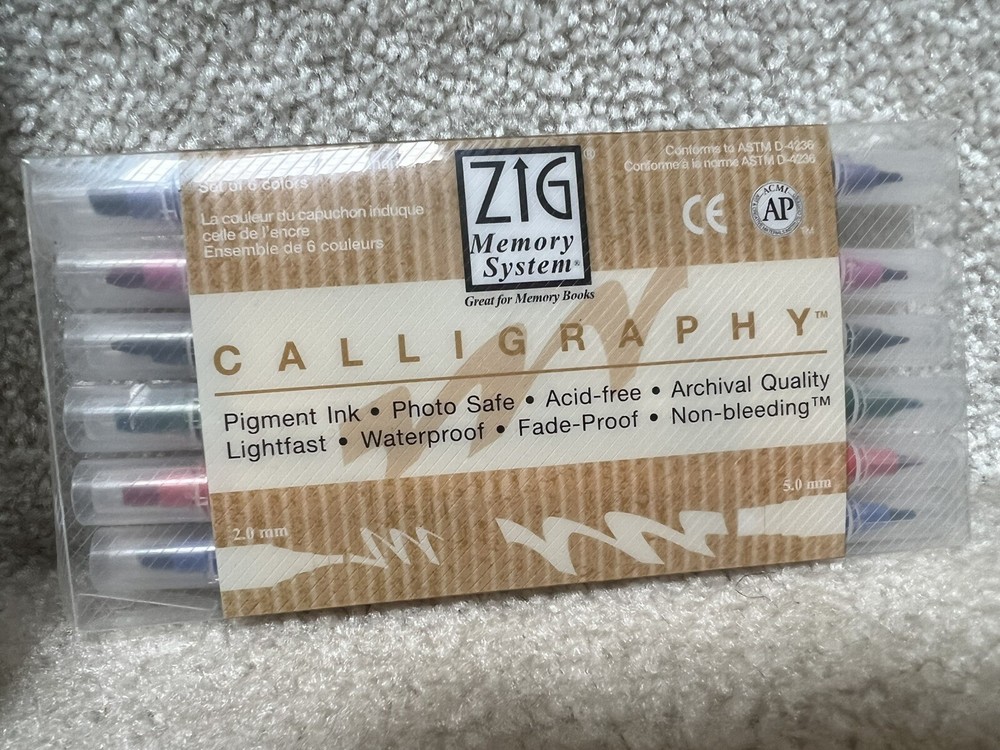 Zig Memory System Calligraphy Dual Tip Marker, (6 Pack) Tested Plus 7 Marvy Pens