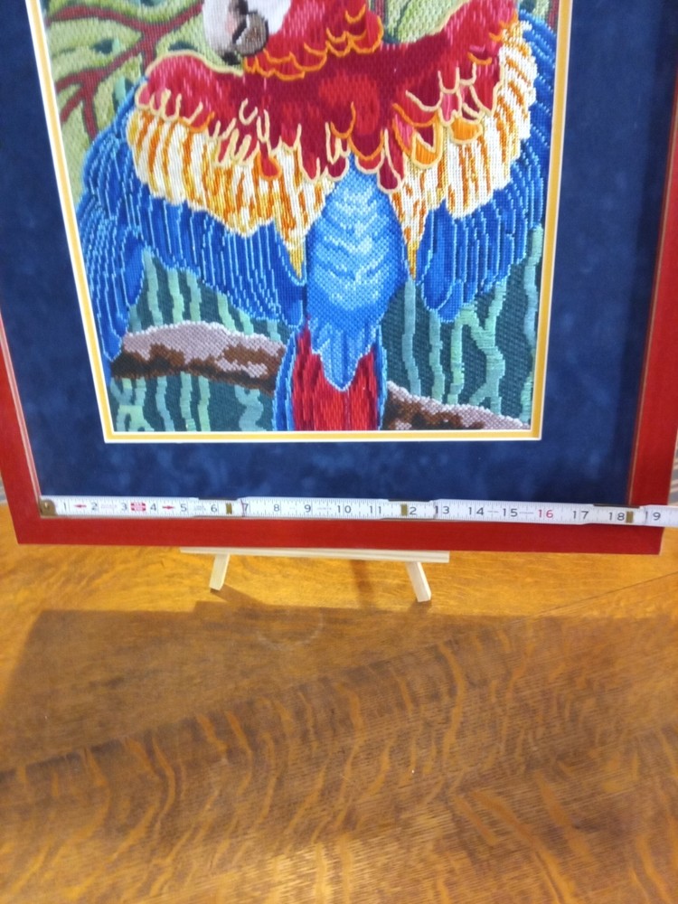Vintage Framed Needle Work Parrot