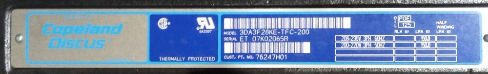 Copeland Discus 3DA3F28KE-TFC-200 Refrigeration Compressor